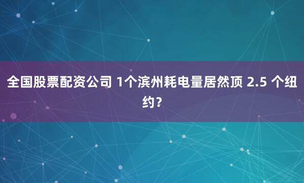 全国股票配资公司 1个滨州耗电量居然顶 2.5 个纽约？