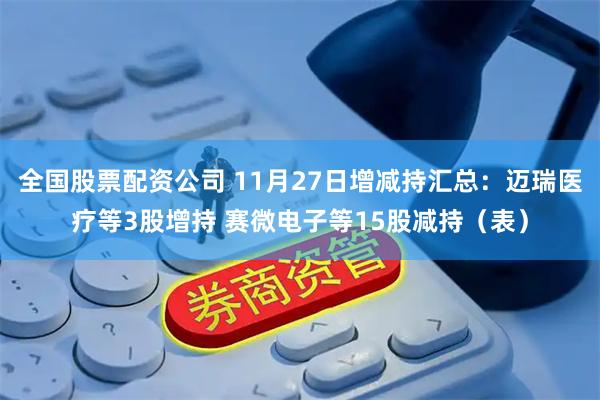 全国股票配资公司 11月27日增减持汇总：迈瑞医疗等3股增持 赛微电子等15股减持（表）